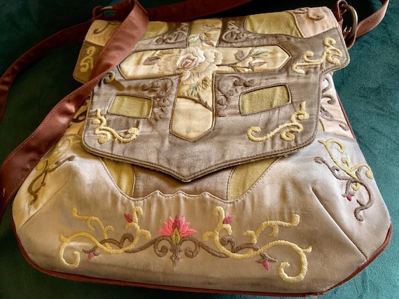 Floral Embroidery Purse Satin Silky Fabric Canvas… - image 2