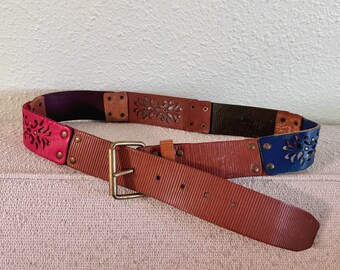 Fossil Brown Belt Leather Hemp Stretch Braided Beige Vintage  display picture 1