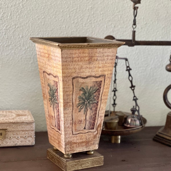 Palm Tree Umbrella Stand Holder Wastebasket Tropical Urn Wedding Beach Nautical Vase Bathroom Floor Decor Safari Patio Plant Holder Square