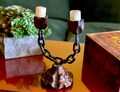 Wooden Candelabra Metal Chain Gothic Candleholder Medieval Antique Industrial Centerpiece Steampunk Tabletop Halloween Decor Old Aged Wood