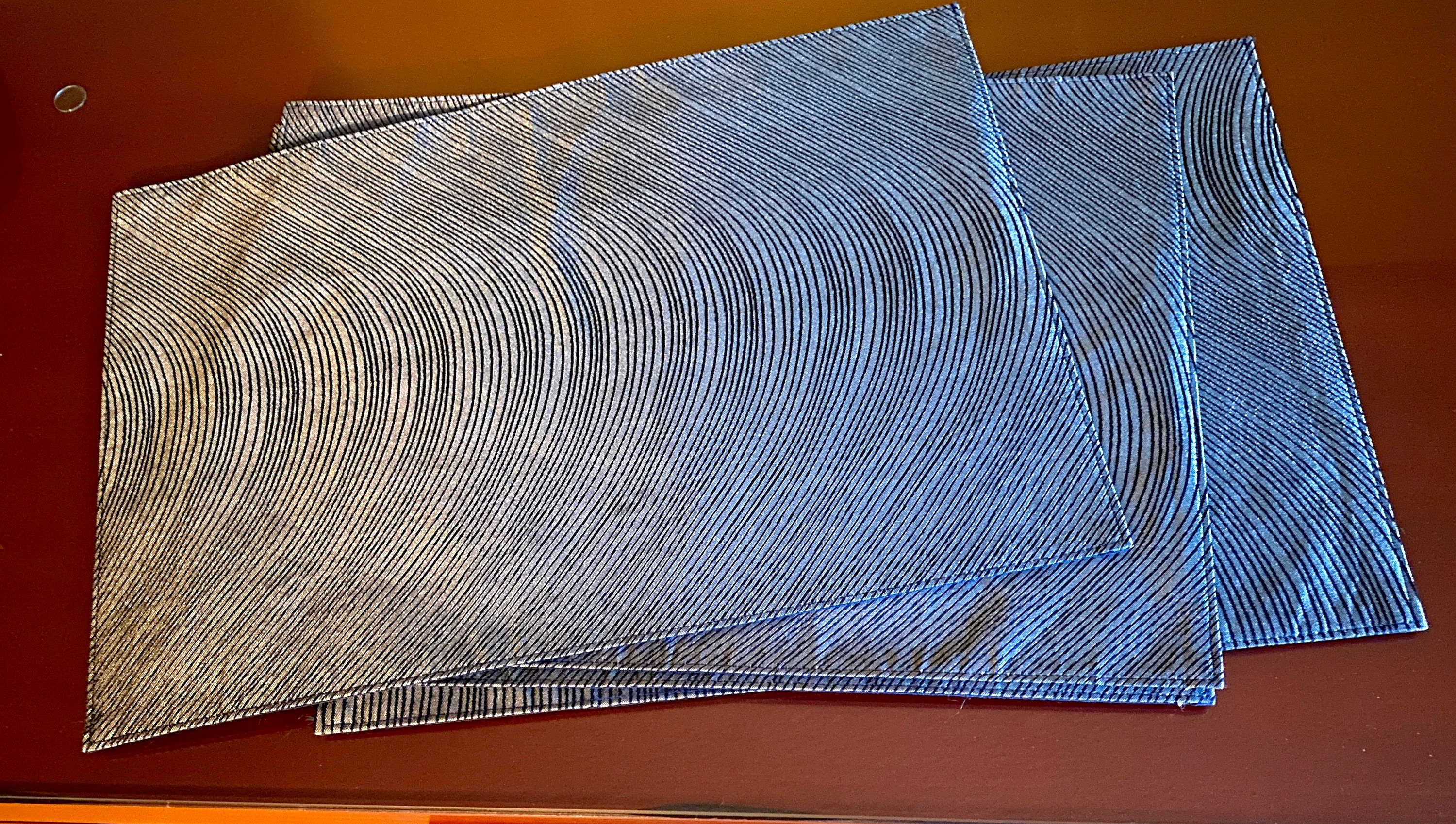 Blue Fabric Placemat Set of 4 Metallic Silver Dinner Table Etsy