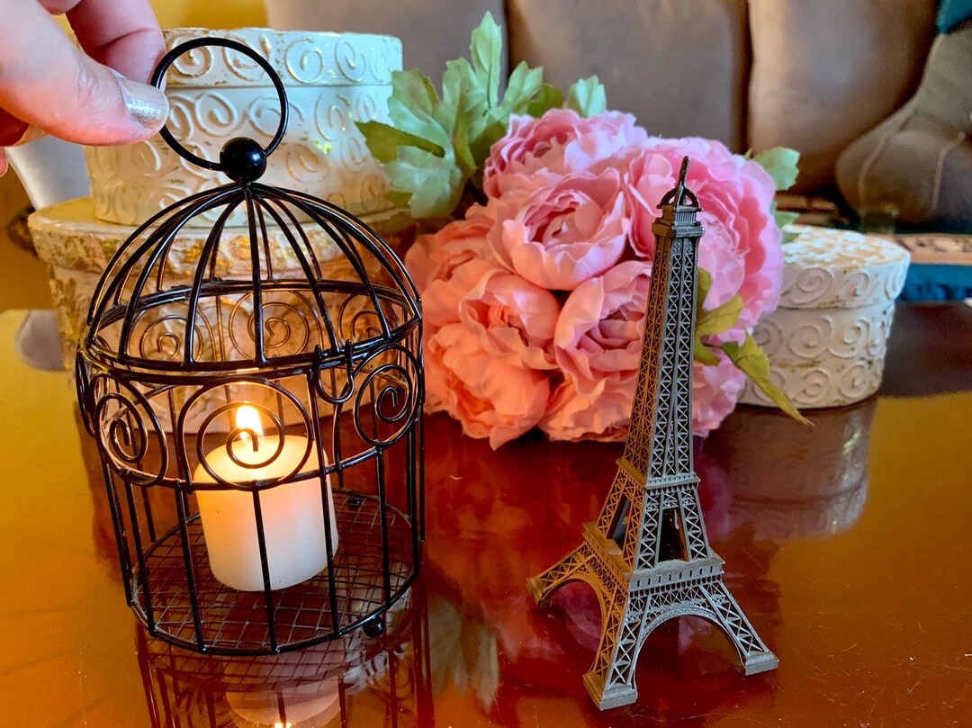 Photo inspiration: Fresh Look at Paris Eiffel Tower Bird Cage Lantern Decor Guest Signing Book