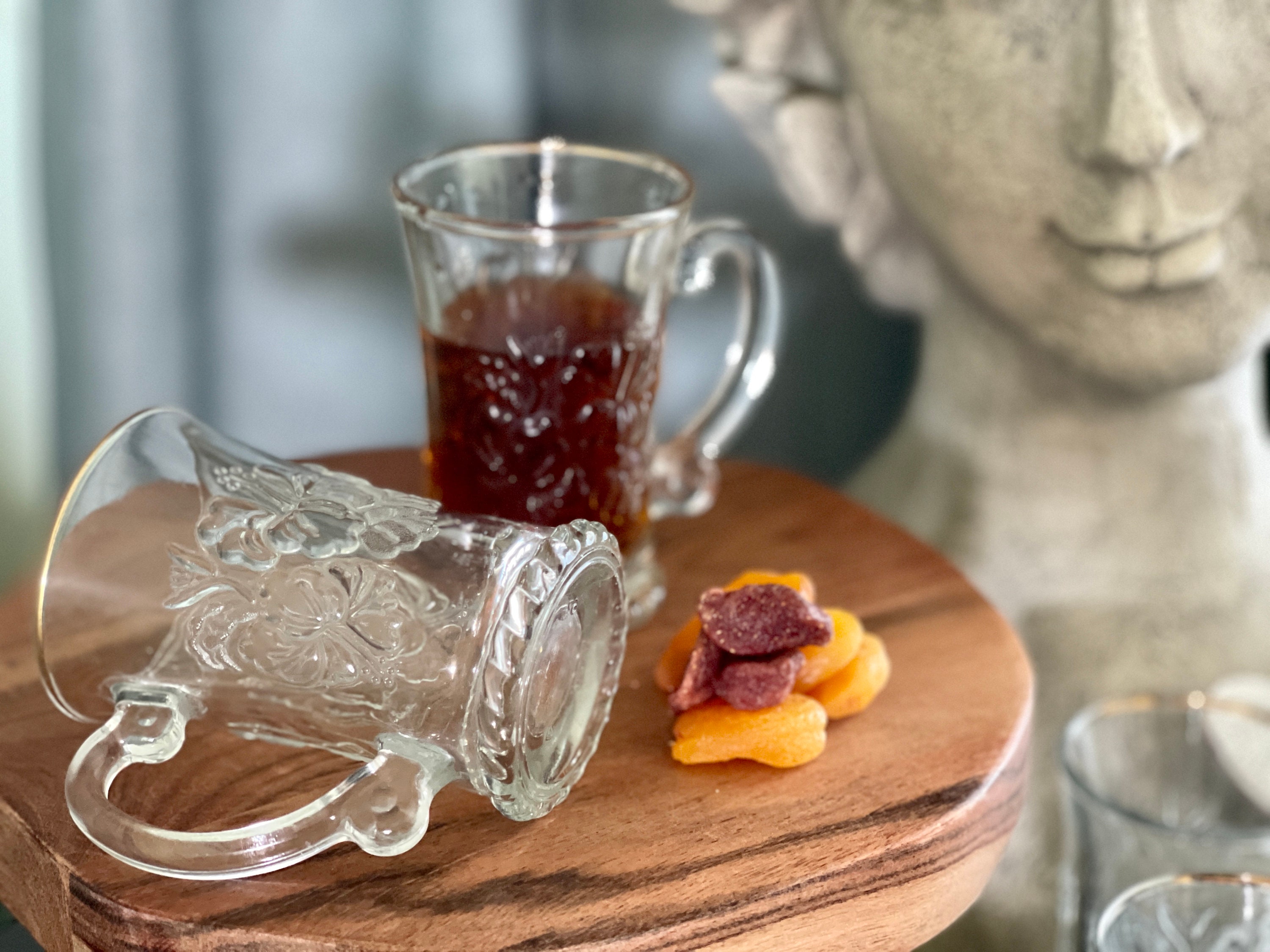 Hibiscus Flower Crystal Glass Tea Cup Set of 6 Turkish Tea Cups