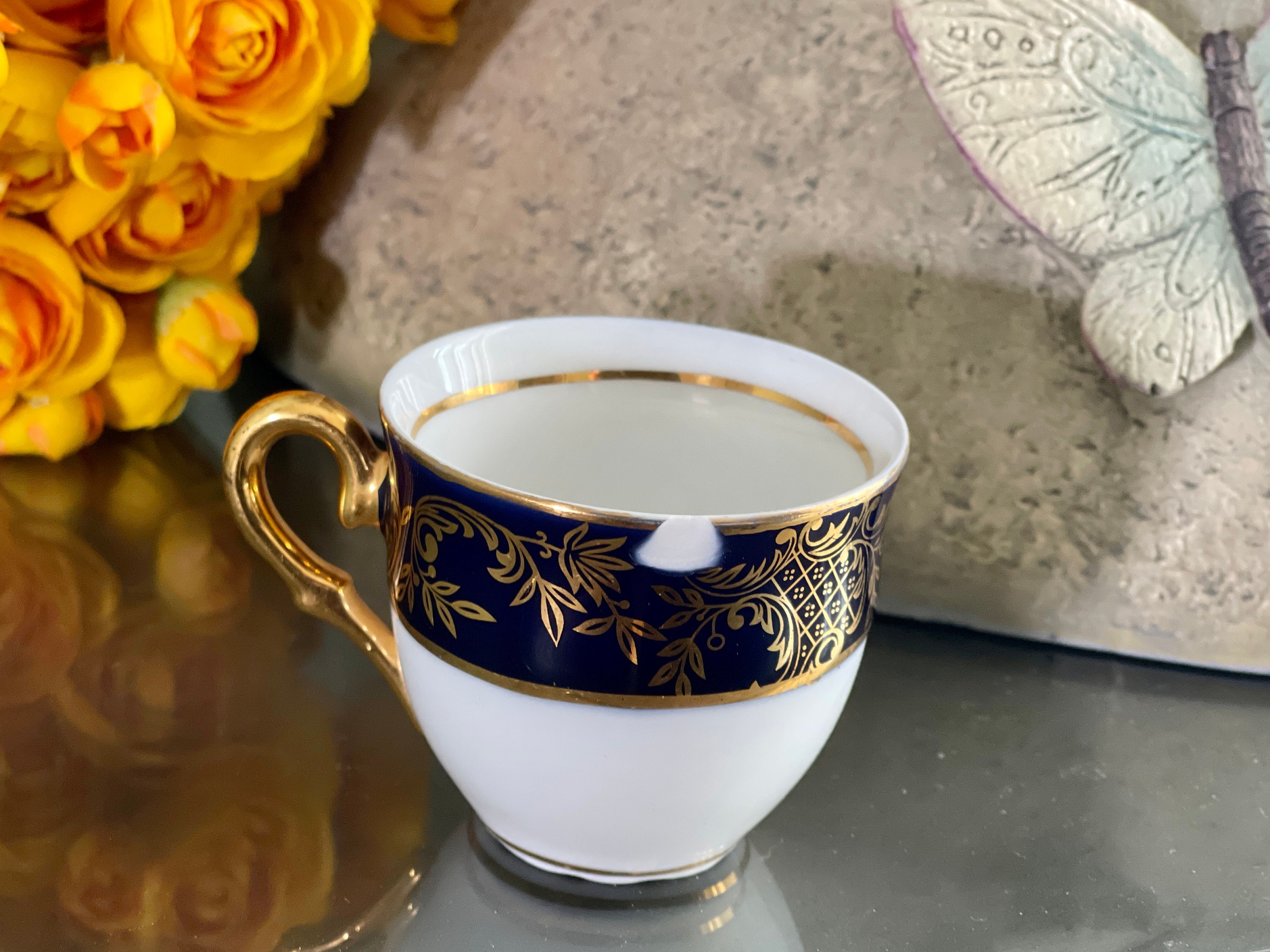 Cobalt Blue Coffee Cups Czech Porcelain Demitasse Creamer Serving