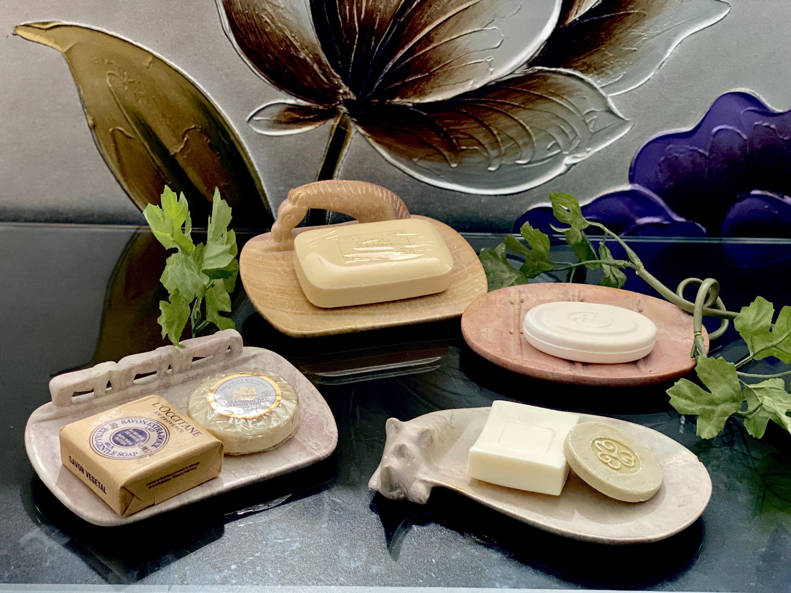 The Grove Soap Dish+Peach Moisturizing Hand/Body Bar,Stoneware,White,Rubber  Pads