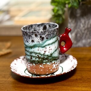 Pomegranate Espresso Coffee Cup Armenian Pottery Demitasse Individual Drinking Cup Art Symbolic Gift Ethnic Design Country Kitchen Cottage