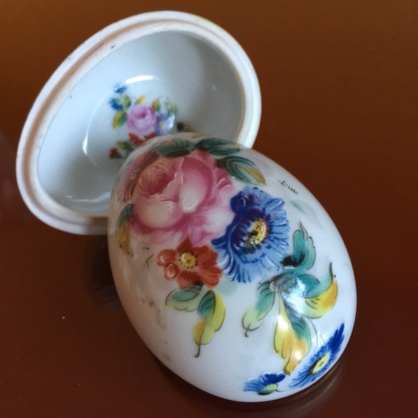 Limoges Proposal Trinket Ring Box Rose Bouquet Floral Porcelain Egg Casket Hand Painted France Signed House Of Goebel Vanity Display