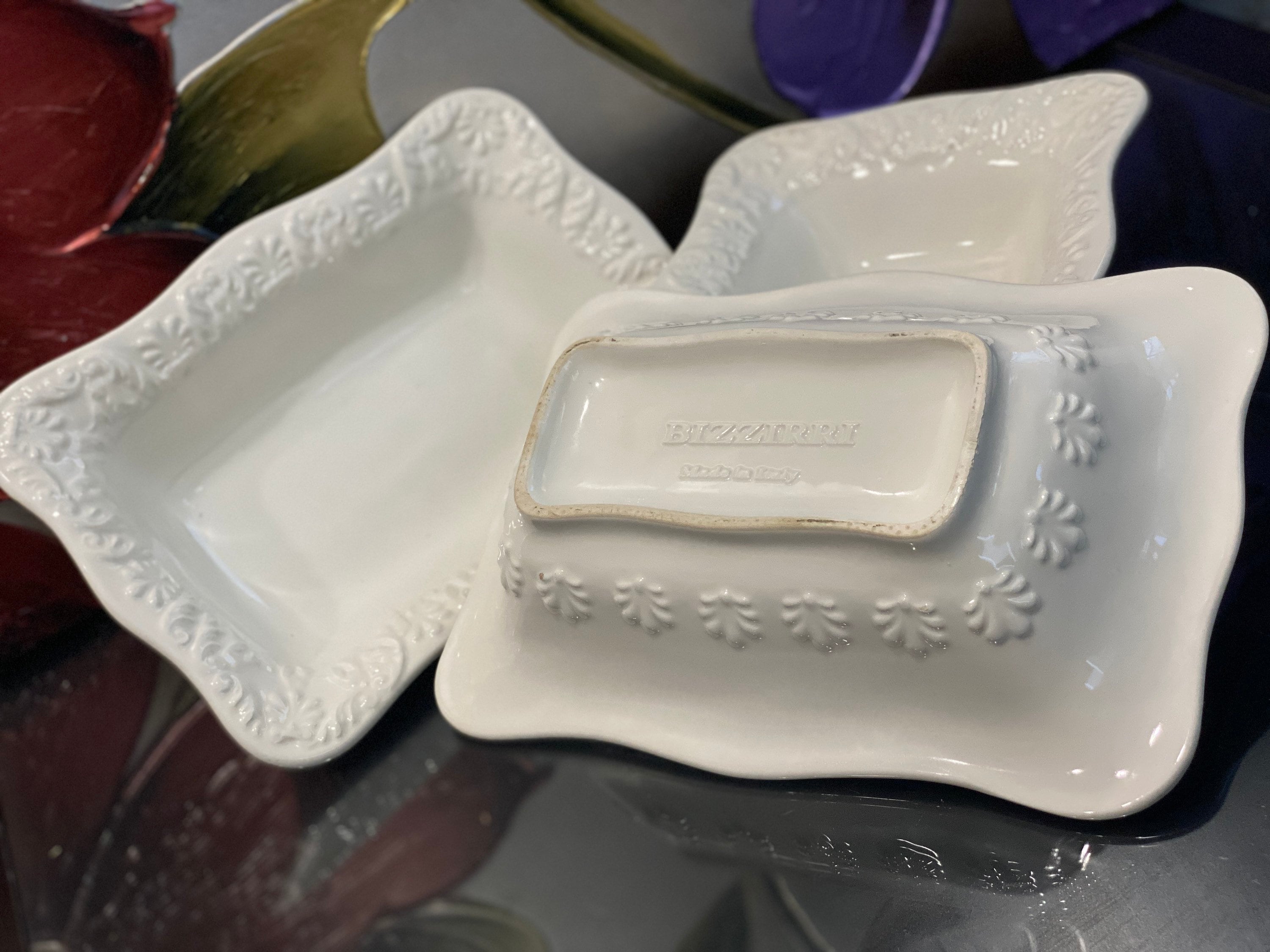 White Italy Ceramic Oven Baking Trays Large Hot Dish Serving Round