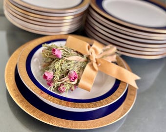Cobalt Blue 24K Gold Dinner Plates Salad Bowls YAMASHIGE Japan
