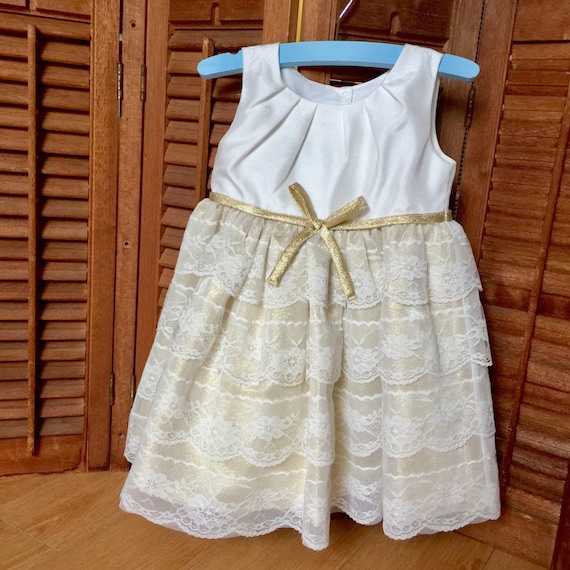 Gold Shimmery Lace Baby Dress Baptism Gown Toddle… - image 1