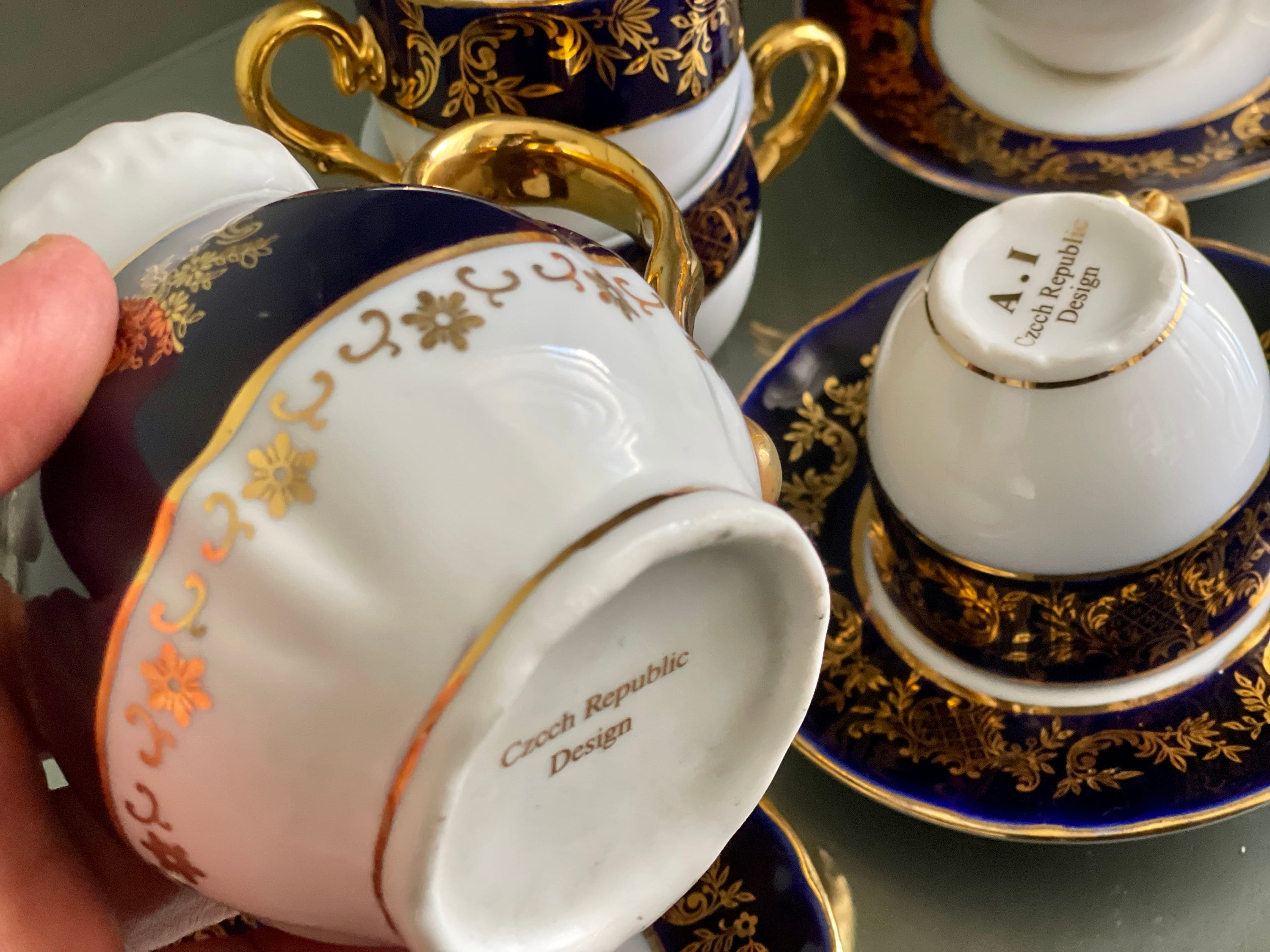 Cobalt Blue Coffee Cups Czech Porcelain Demitasse Creamer Serving