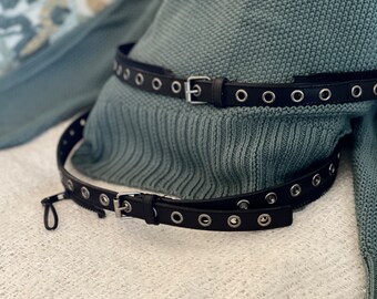 Black Studded Belt Zipper Wide 2 Layer Genuine Leather