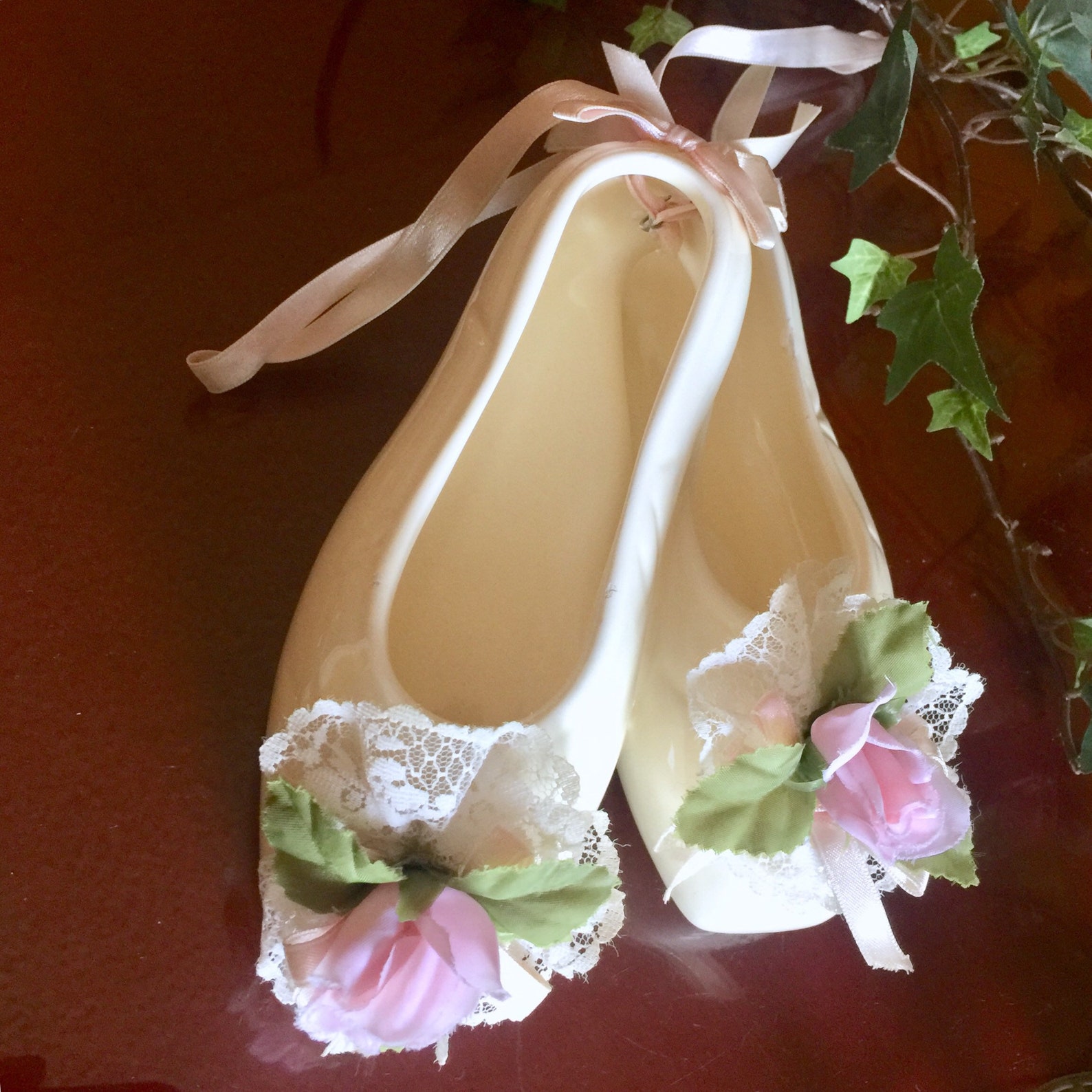 ballerina shoes ceramic rose lace victorian wall art decor ballet dance teacher gift birthday girl memorabilia pink ribbon hangi