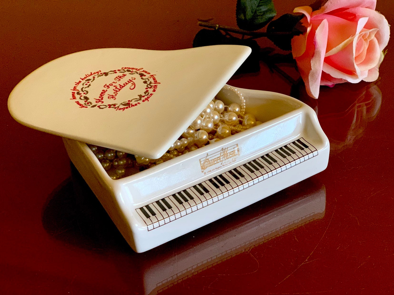 Grand Piano Trinket Box Ring Jewelry Holder Black White Ceramic