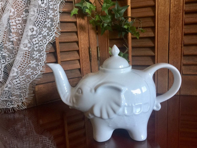 Ceramic Elephant Teapot White Pitcher Ethnic Kitchen Decor Etsy