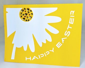 Handmade Easter Card - Handmade Greeting Card - Happy Easter - Flower Card for Friend- Cheerful Card- Spring Colors - Yellow & White - Daisy