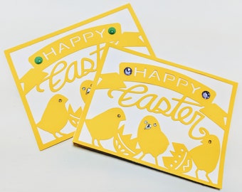 Easter Card Handmade -  Easter Chicks - Happy Easter - Easter Eggs - Child's Easter Card - Handmade Greeting Card - Bling