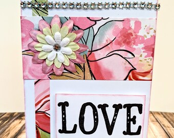 Handmade Valentine Card - Handmade Greeting Card - Romantic Valentine - Floral Card - Happy Valentine's Day - Valentine Card for Her