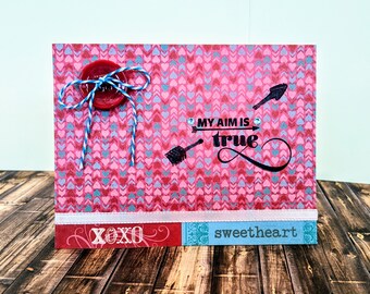 Handmade Valentine Card - Handmade Greeting Card - Sweetheart Card - Hugs and Kisses - Valentine Card for Him - Valentine Card for Her - XOX