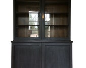 Antique Vintage Glazed Painted Black Bookcase Dresser Display Cabinet Unit