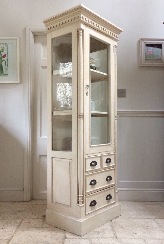 Vintage Painted Glass Glazed Display Cabinet Bookcase Kitchen Etsy