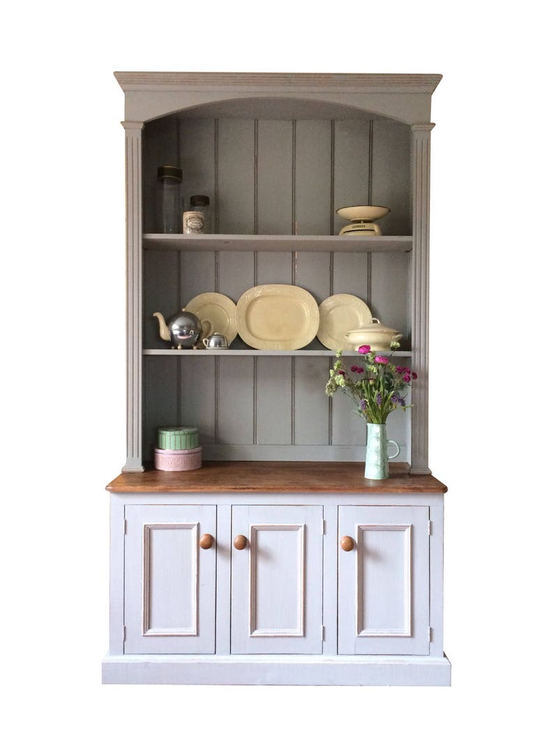 Vintage Painted Country Solid Pine Welsh Dresser Bookcase Etsy
