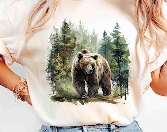 Forest Bear Shirt 90s Wildlife Bear Gift Wildlife Graphic Shirt, Retro Bear Outfit Tee, Nature-Inspired Shirt, Bear Tee, Animal Shirt