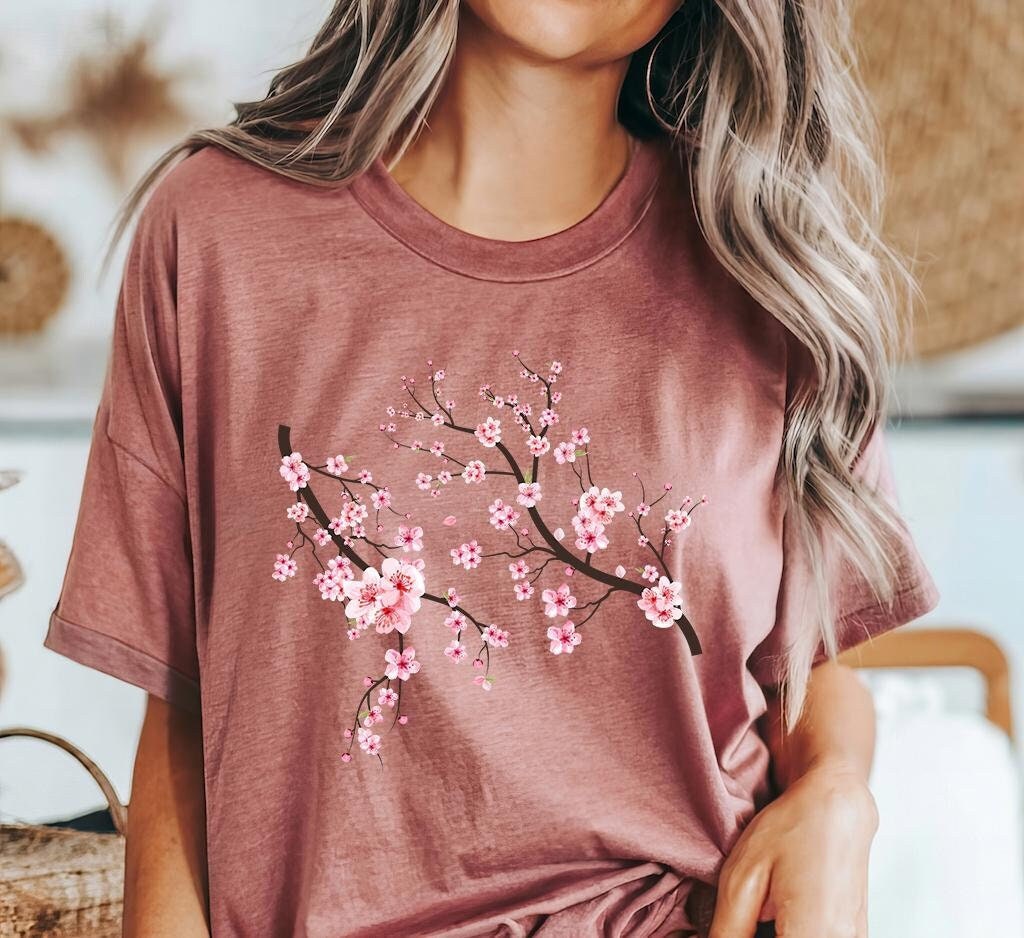 Cherry Blossom Shirt Floral Graphic Tee Aesthetic Japanese Sakura Print Soft Cotton Spring Cute Nature-Inspired Outfit Cherry Blossom Tee