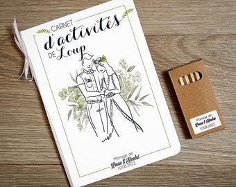 Cahier d'activités mariage pour enfant, avec crayon de couleurs