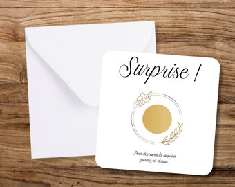 Carte à gratter personnalisable avec enveloppe, pour Mariage, Save the date, Marque-place, Heureux événements, Témoin, Parrain, Naissance...