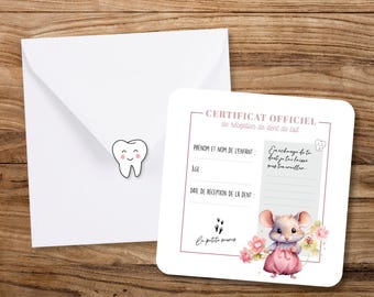 Certificat de la petit souris | Kit de la petite souris, dents tombées, dents sorties | Dents de lait | Petite pochette dents de lait