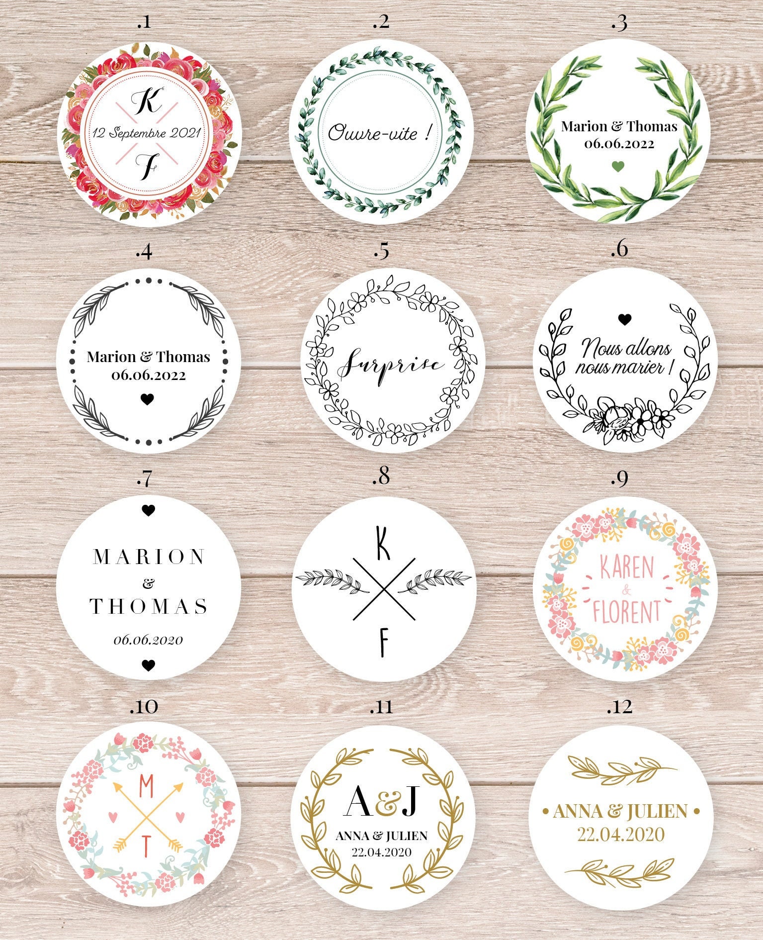 MameArt 50 Étiquettes Baptême Personnalisées, 4cm Autocollant Nom Et