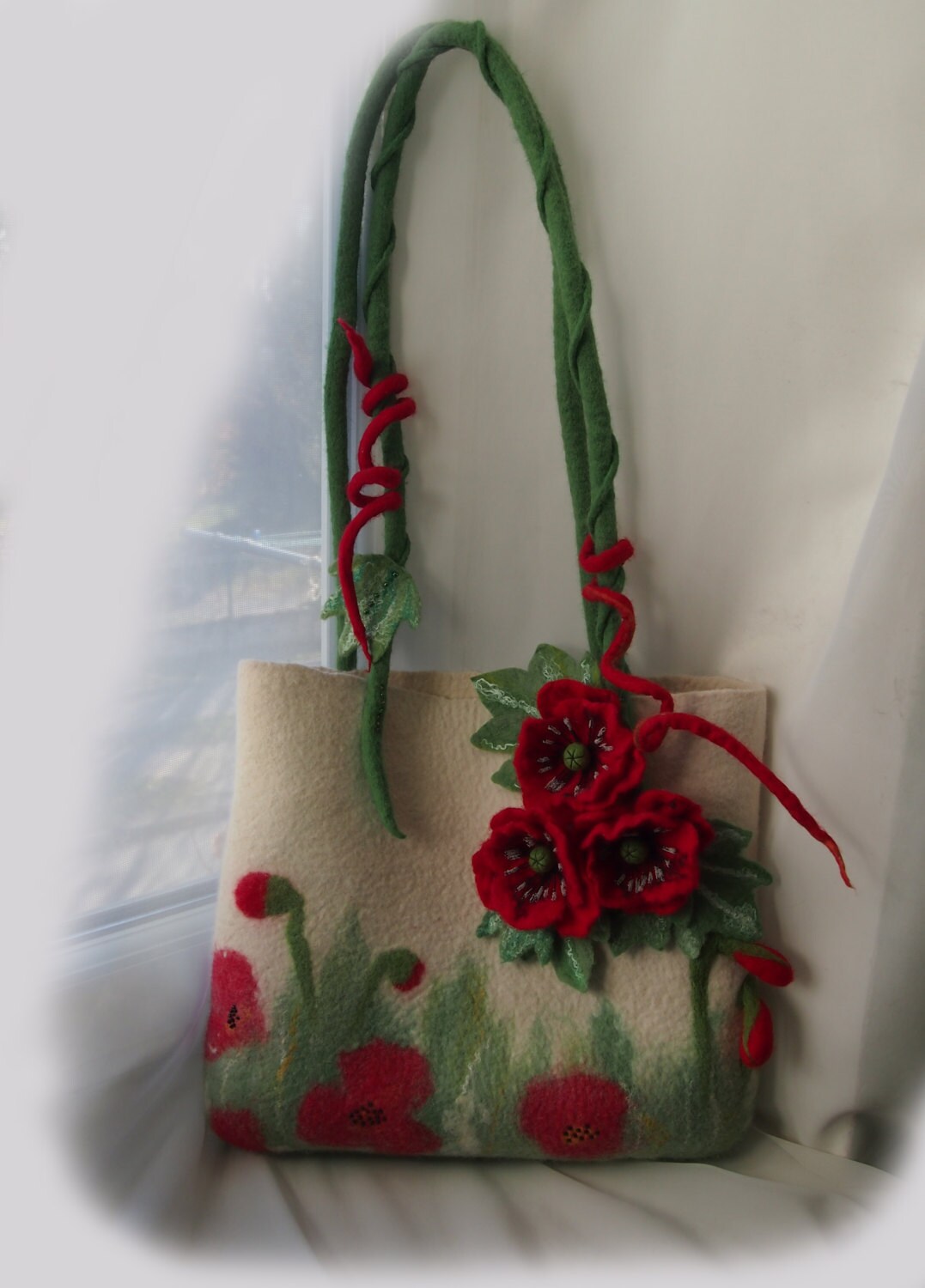 Felted wool bag Felted wool purse Red poppies Felt handbag Etsy