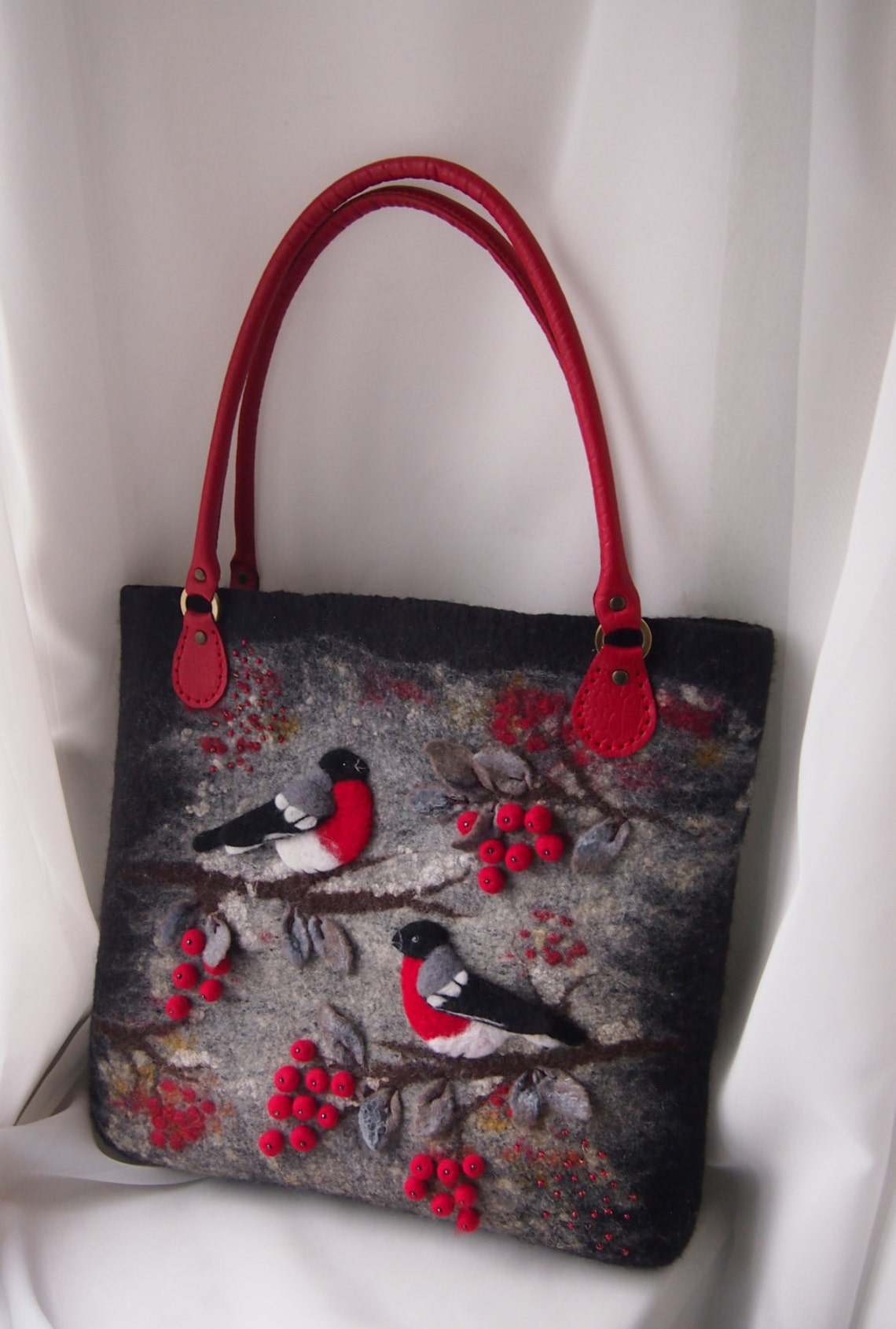 Felted women bag handbag Bullfinches Felted wool purse Etsy