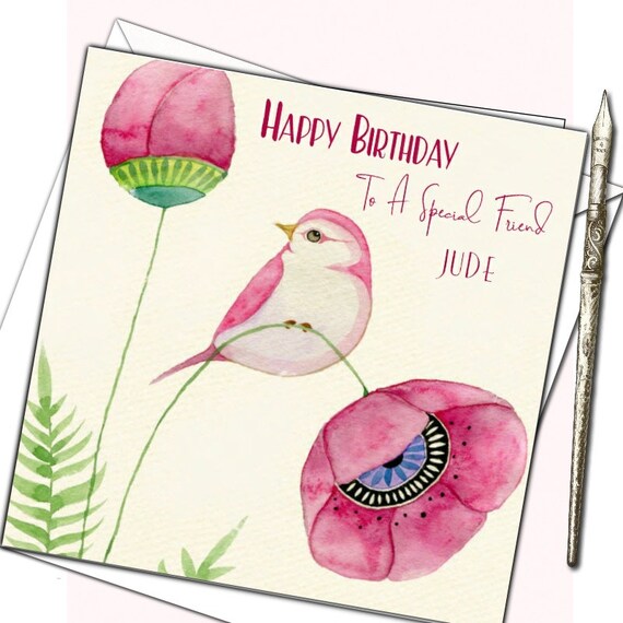 Personnalisé Anniversaire Get Well Soon Carte Fleur Et Oiseau Exotique