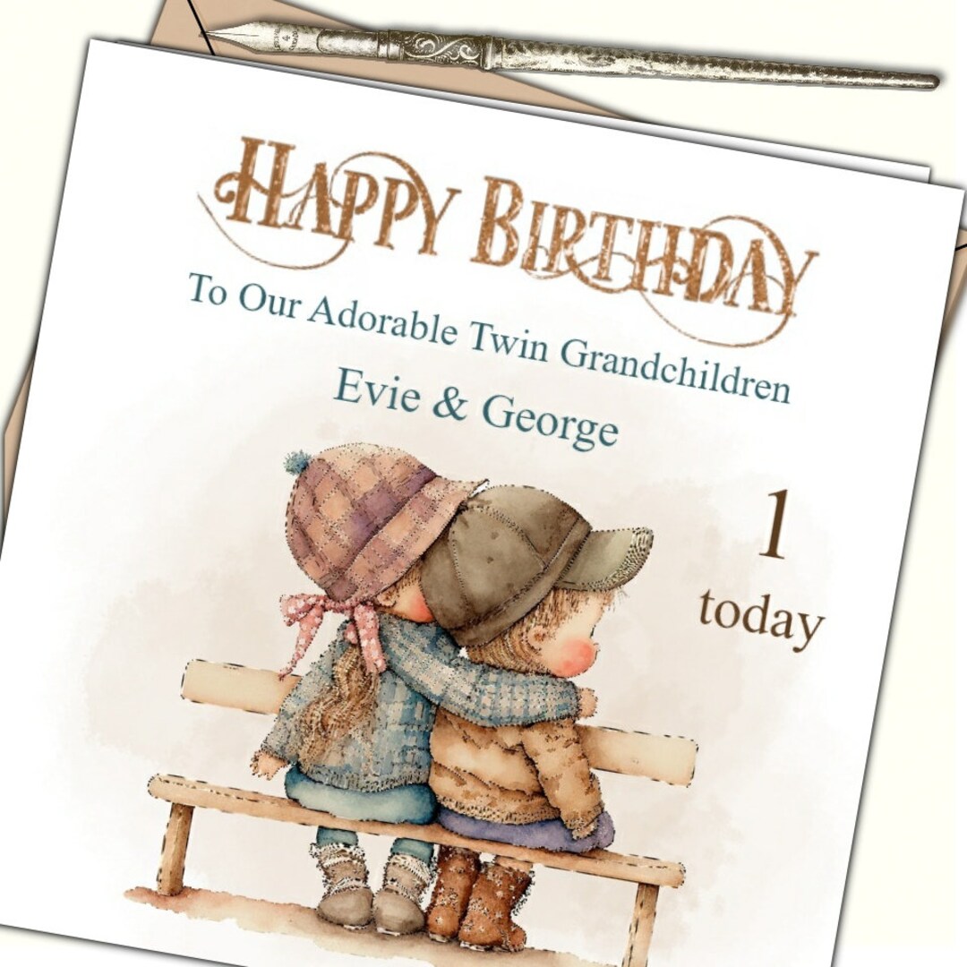 Carte personnalisée 1er anniversaire jumeaux petits-enfants image
