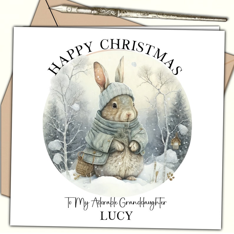 Personalised Pink Christmas Card - For Great Granddaughter, Niece, Daughter - Made In UK