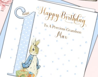 1st Birthday Card for Great Grandson Son Godson Nephew Peter Rabbit Personalised with poem verse