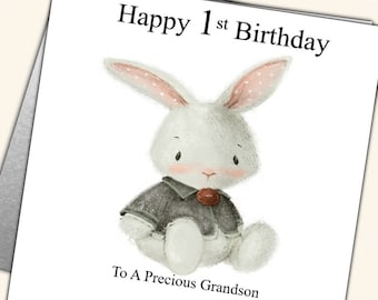 Personalised 1st Birthday Card Bunny Boy Grandson Son Nephew Great Grandson  w poem (bu1)