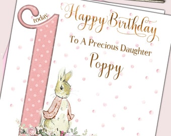 1st birthday card Great Granddaughter Daughter Niece Goddaughter Cousin Sister Peter Rabbit Money Wallet Personalised(PR1)