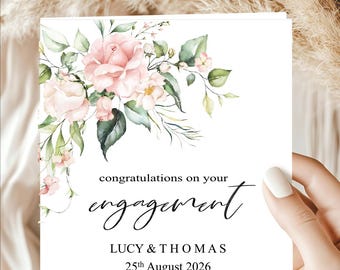 Personalised Engagement Congratulations Card On Your Engagement Engaged For Couple  Newly Floral (ve2)