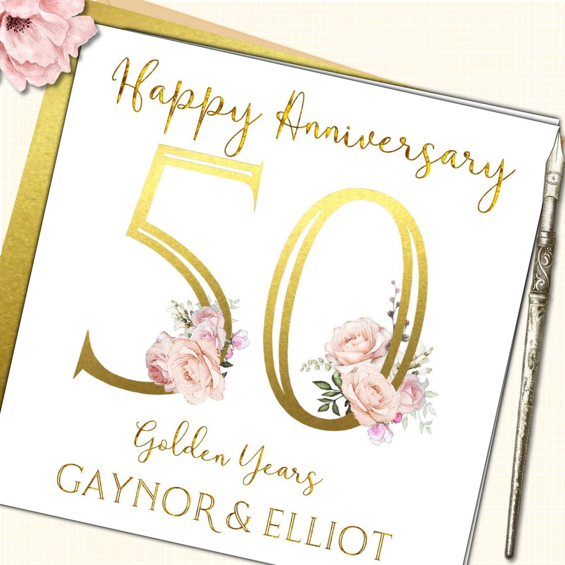 Personalised Golden Wedding Anniversary Card 50 years w gold | Etsy