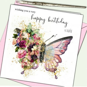 Personalised Birthday Card Butterfly Daughter Granddaughter Sister Friend Cousin Niece 30th 40th 50th 60th 70th 80th (bfly)