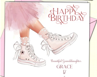 Birthday Card for her Granddaughter Daughter Friend Niece Goddaughter Personalised Trainers Sneakers 8 9 10 11 12 13 14 15th 16th teen (cv)