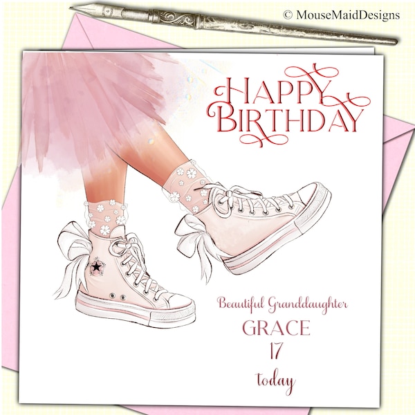 Birthday Card for her Granddaughter Daughter Friend Niece Goddaughter Personalised Trainers Sneakers 8 9 10 11 12 13 14 15th 16th teen (cv)