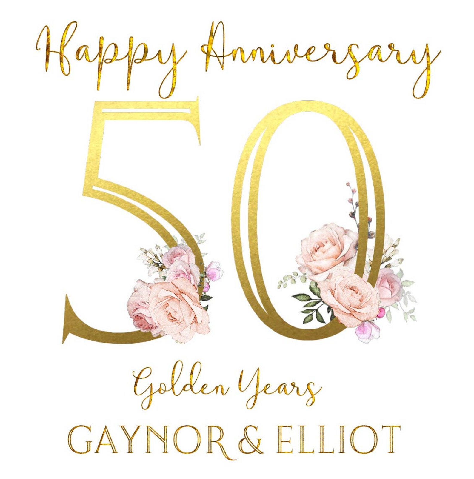 Personalised Golden Wedding Anniversary Card 50 years w gold | Etsy