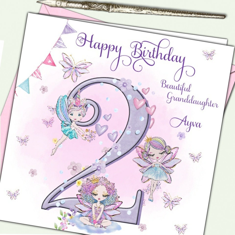 Personalised 2nd Birthday Card Fairies Daughter Granddaughter Etsy Personalised 2nd Birthday Card Fairies Daughter Granddaughter Etsy