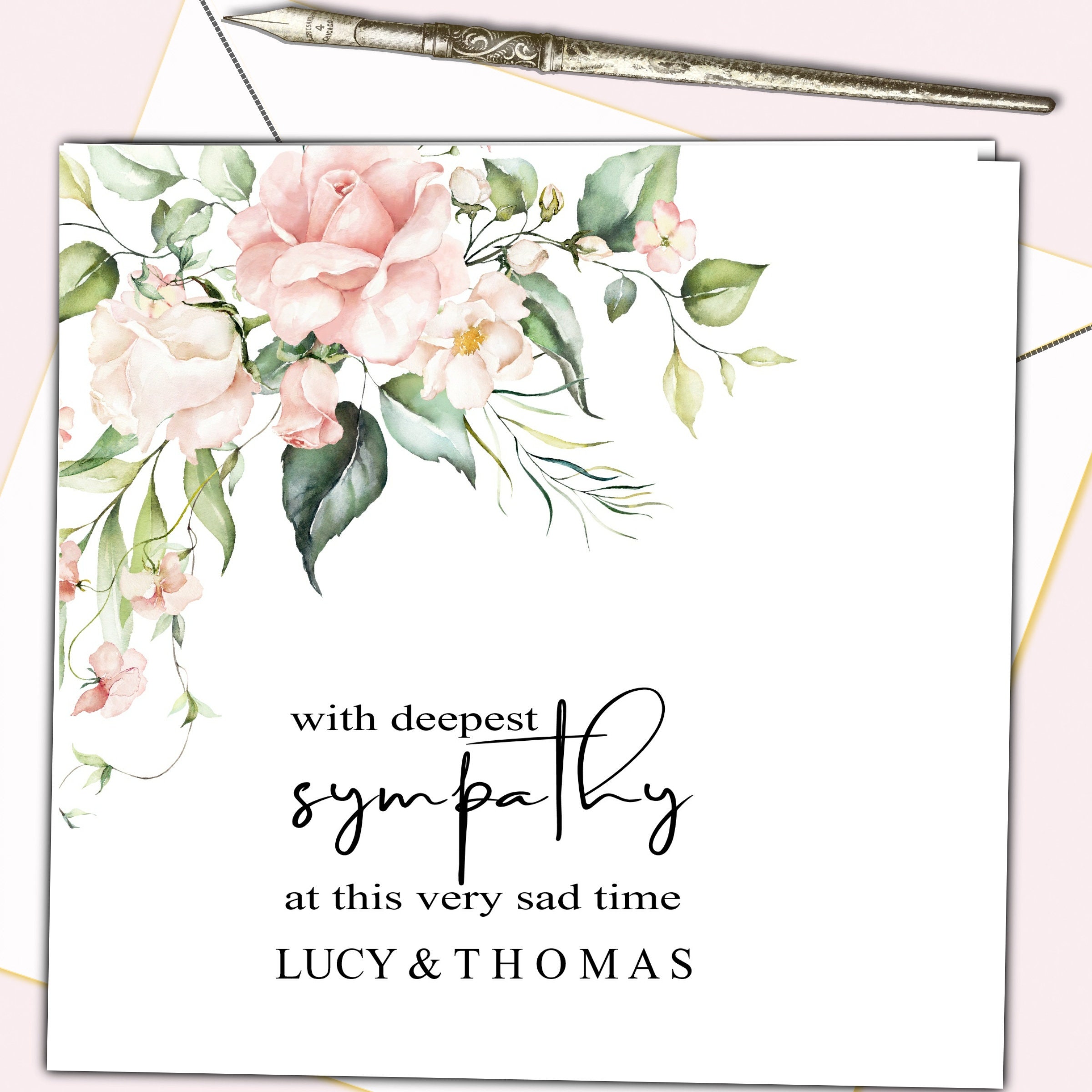 Personalised Sympathy Card Condolences Floral Thinking of You (vs