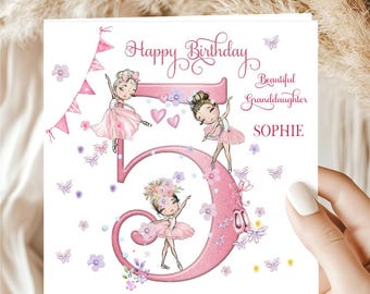 Personalised 5th Birthday Card for Great Granddaughter Daughter Great Niece Goddaughter Sister Little Girl Ballerinas 4th 3rd 6th 7th