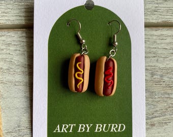 Custom Pick Your Own Toppings Hotdog Dangle Earrings - Ketchup, Mustard, Relish